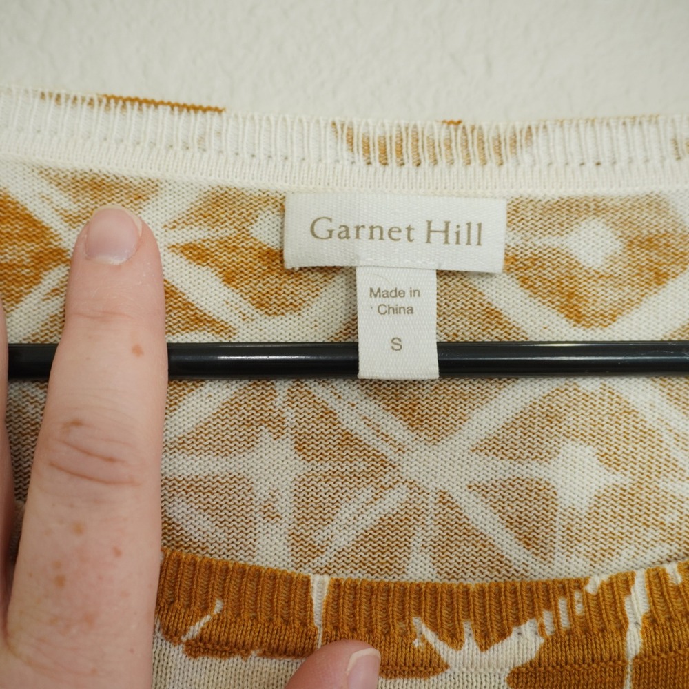 Garnet Hill Size Small Silk Cotton Shibori Print Sweater Mustard Yellow Cream - Picture 4 of 6